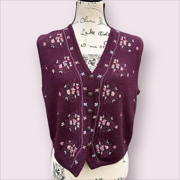 Vintage Napa Valley Petite Embroidered Purple Women's Sweater Vest - Picture 1 of 4